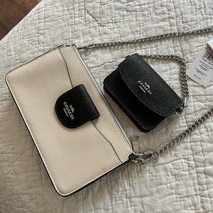 Poppy Crossbody With Card Case Black & White with Silver Hardware